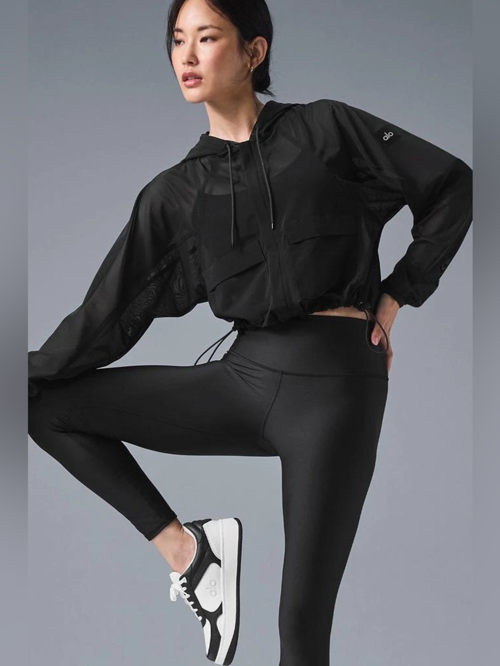 ALO YOGA 
Black Mesh Sheer Bliss Jacket